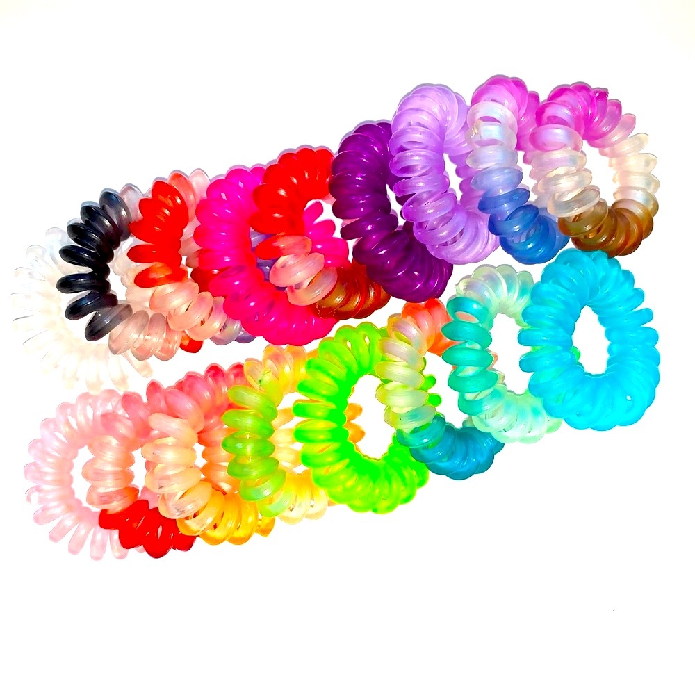 100 Assorted Colors Multi-Purpose Spiral Hair Ties – For Hair, Cords, Keys….